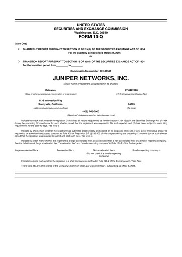 Vorschaubild Juniper Networks
 10-Q Quartalsbericht 2016 