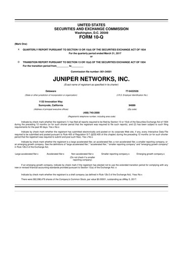 Vorschaubild Juniper Networks
 10-Q Quartalsbericht 2017 