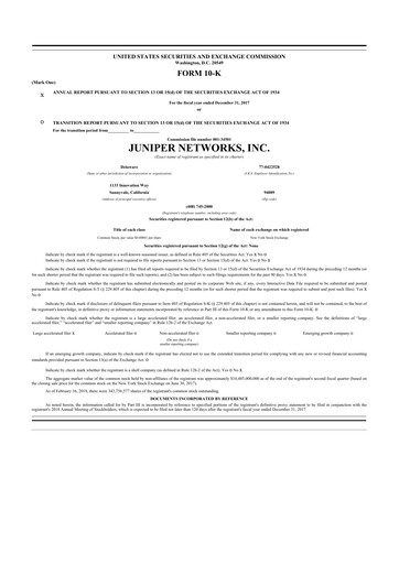 Miniature Juniper Networks
 10-K Rapport annuel 2017