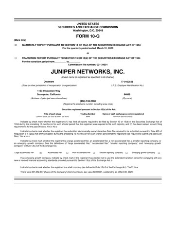 Vorschaubild Juniper Networks
 10-Q Quartalsbericht 2020 