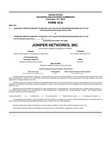 Vorschaubild Juniper Networks
 10-Q Quartalsbericht 2020 
