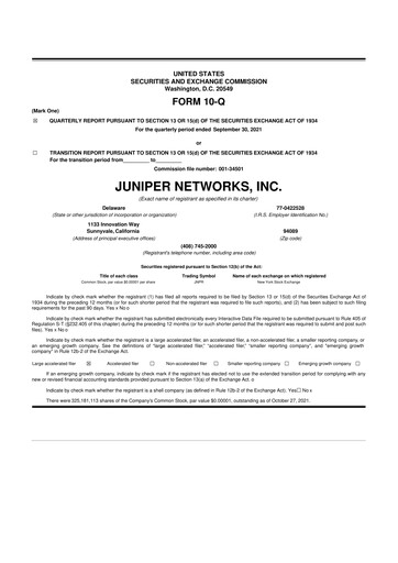Vorschaubild Juniper Networks
 10-Q Quartalsbericht 2021 