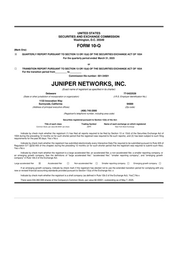 Vorschaubild Juniper Networks
 10-Q Quartalsbericht 2025 
