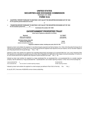 Thumbnail EPR Properties
 10-Q Quarterly Report FY2012 