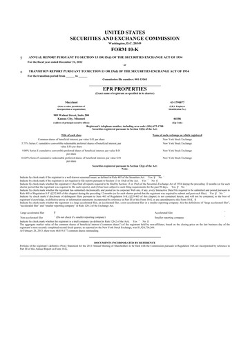 Vorschaubild EPR Properties
 10-K Jahresbericht 2012