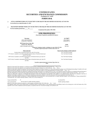 Vorschaubild EPR Properties
 10-K Jahresbericht 2013