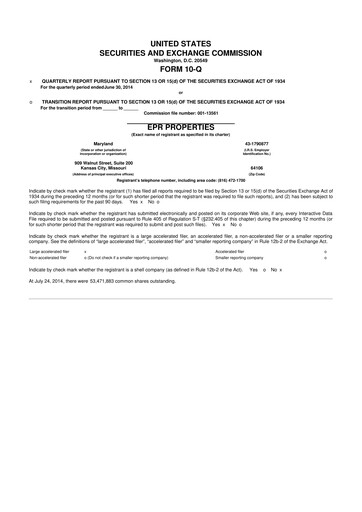 Thumbnail EPR Properties
 10-Q Quarterly Report FY2014 