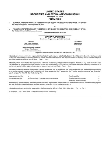Thumbnail EPR Properties
 10-Q Quarterly Report FY2017 