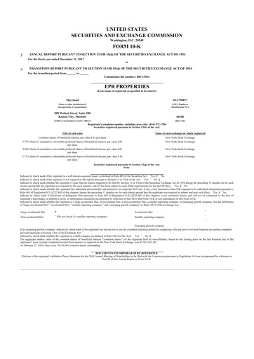 Vorschaubild EPR Properties
 10-K Jahresbericht 2017