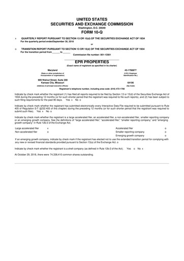 Thumbnail EPR Properties
 10-Q Quarterly Report FY2018 