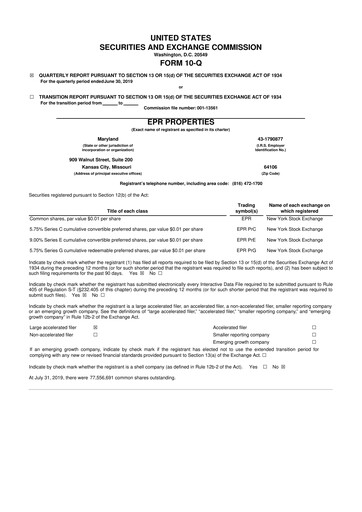 Thumbnail EPR Properties
 10-Q Quarterly Report FY2019 