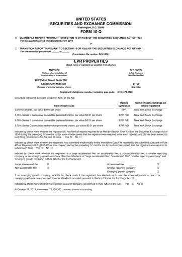 Thumbnail EPR Properties
 10-Q Quarterly Report FY2019 