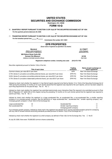 Miniature EPR Properties
 10-Q Rapport trimestriel 2026 