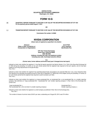 Thumbnail NVIDIA 10-Q Quarterly Report FY2011 
