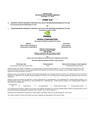 Thumbnail NVIDIA 10-Q Quarterly Report FY2020 