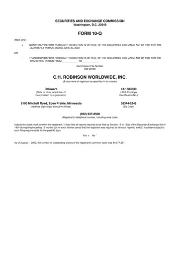 Thumbnail C. H. Robinson 10-Q Quarterly Report FY 