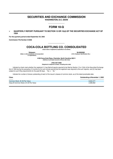 Thumbnail Coca-Cola Consolidated 10-Q Quarterly Report FY 