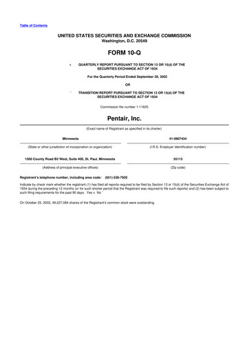 Thumbnail Pentair
 10-Q Quarterly Report FY 