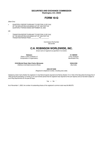 Thumbnail C. H. Robinson 10-Q Quarterly Report FY 