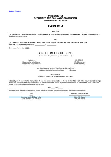 Miniature Gencor Industries
 10-Q Rapport trimestriel  