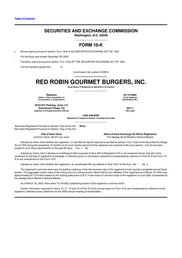 Thumbnail Red Robin
 10-K Annual Report 