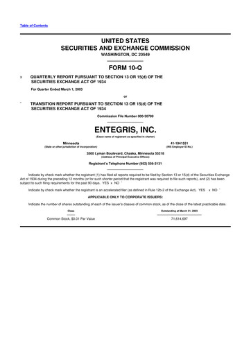 Miniature Entegris 10-Q Rapport trimestriel  