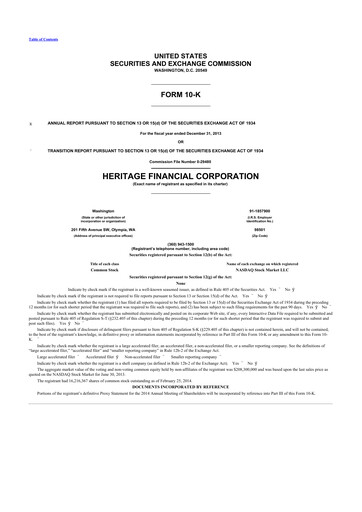 Thumbnail Heritage Financial 10-K Annual Report 2013