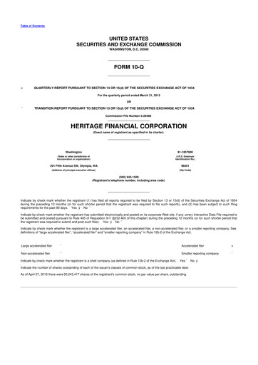 Thumbnail Heritage Financial 10-Q Quarterly Report FY2015 
