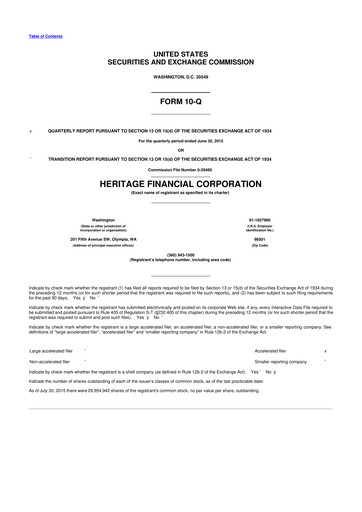 Thumbnail Heritage Financial 10-Q Quarterly Report FY2015 