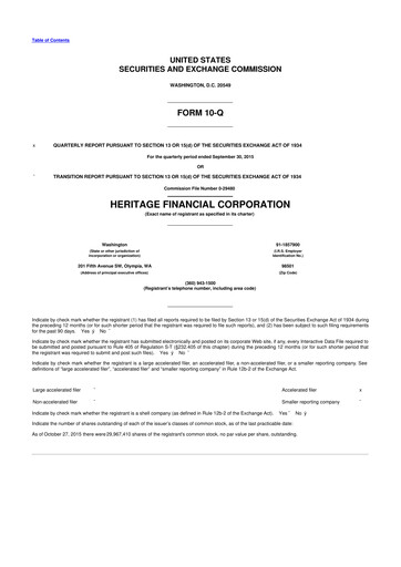 Thumbnail Heritage Financial 10-Q Quarterly Report FY2015 