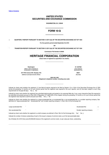 Thumbnail Heritage Financial 10-Q Quarterly Report FY2016 
