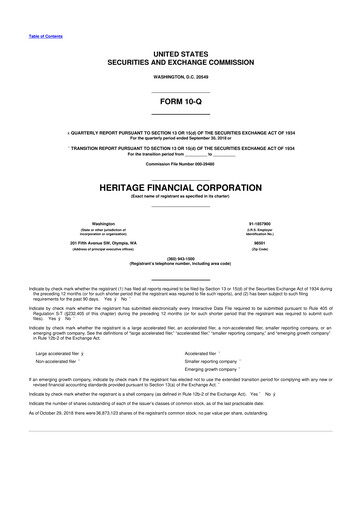 Thumbnail Heritage Financial 10-Q Quarterly Report FY2018 