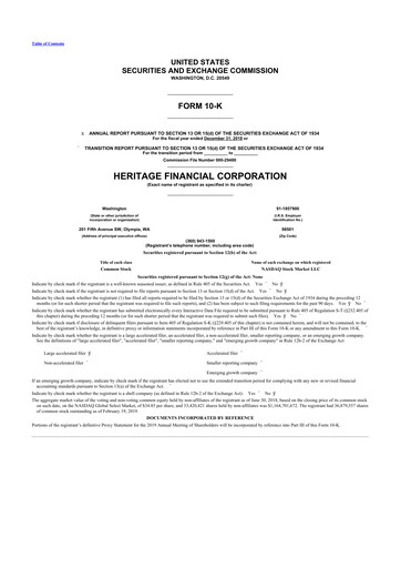 Thumbnail Heritage Financial 10-K Annual Report 2018