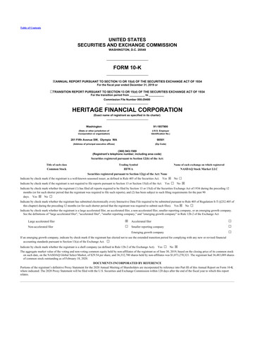 Thumbnail Heritage Financial 10-K Annual Report 2019