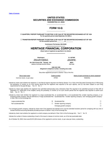 Thumbnail Heritage Financial 10-Q Quarterly Report FY2020 