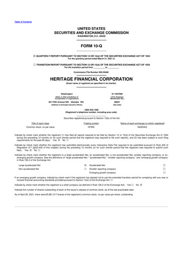 Thumbnail Heritage Financial 10-Q Quarterly Report FY2021 