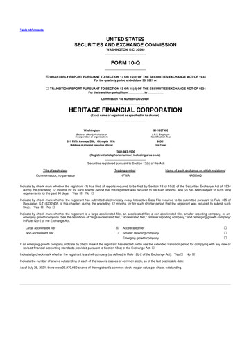 Thumbnail Heritage Financial 10-Q Quarterly Report FY2021 