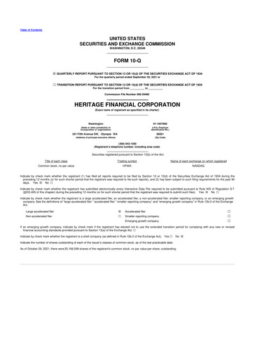 Thumbnail Heritage Financial 10-Q Quarterly Report FY2021 