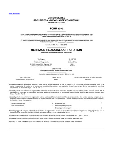 Thumbnail Heritage Financial 10-Q Quarterly Report FY2022 