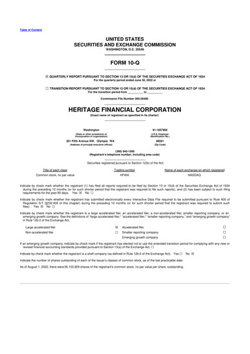 Thumbnail Heritage Financial 10-Q Quarterly Report FY2022 