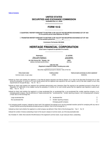 Thumbnail Heritage Financial 10-Q Quarterly Report FY2022 