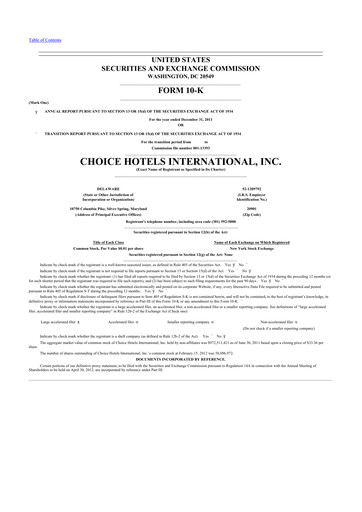 Thumbnail Choice Hotels International 10-K Annual Report 2011