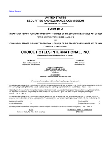 Miniature Choice Hotels International 10-Q Rapport trimestriel 2012 