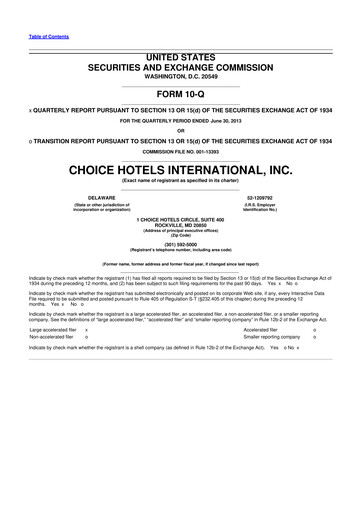 Miniature Choice Hotels International 10-Q Rapport trimestriel 2013 