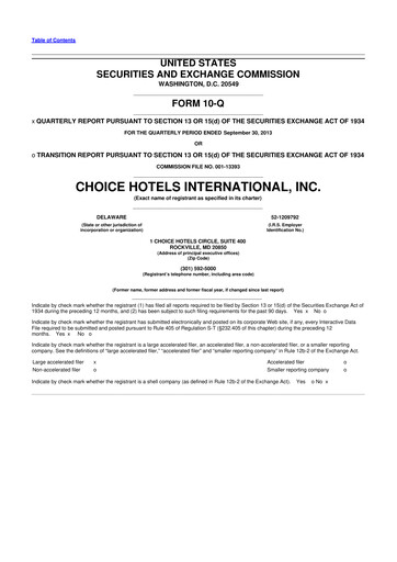 Miniature Choice Hotels International 10-Q Rapport trimestriel 2013 
