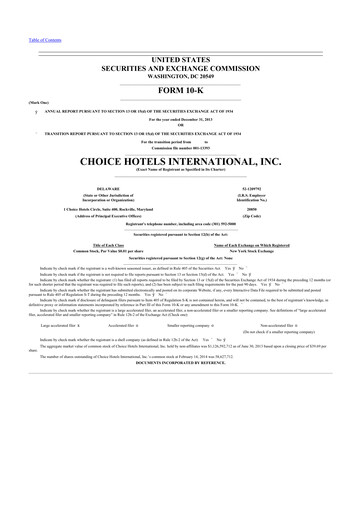 Thumbnail Choice Hotels International 10-K Annual Report 2013