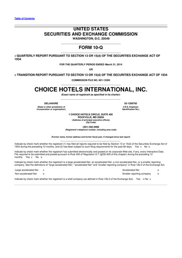 Miniature Choice Hotels International 10-Q Rapport trimestriel 2014 