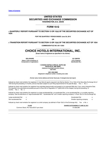 Miniature Choice Hotels International 10-Q Rapport trimestriel 2015 