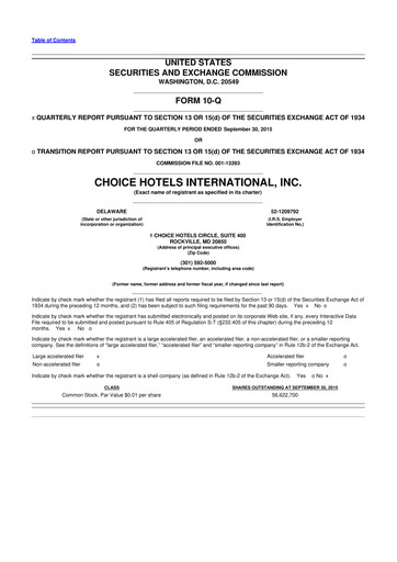 Miniature Choice Hotels International 10-Q Rapport trimestriel 2015 