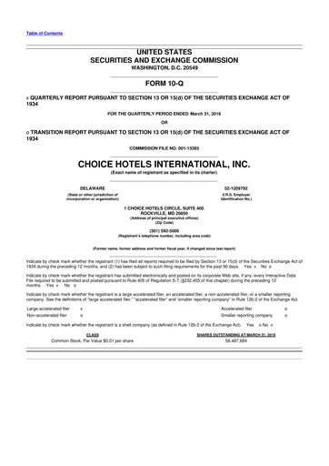 Miniature Choice Hotels International 10-Q Rapport trimestriel 2016 